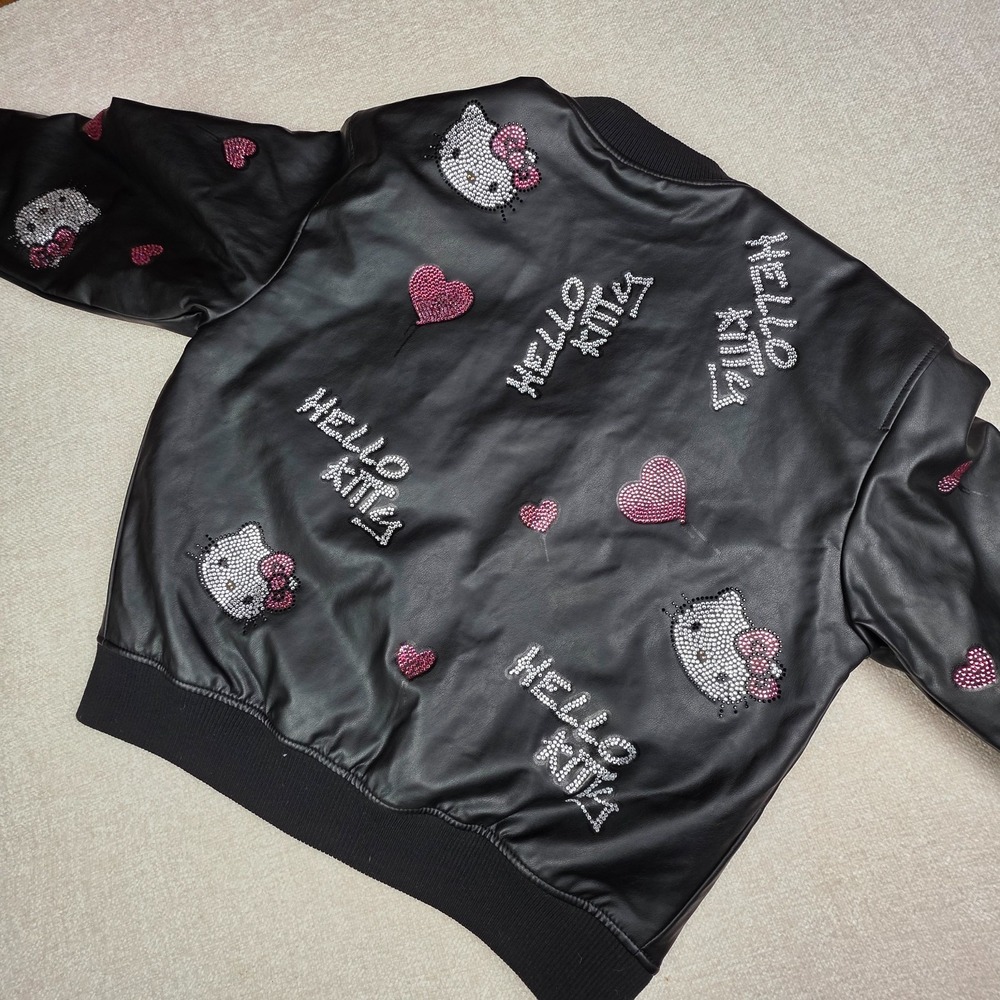 FOREVER 21 Hello kitty Black Rhinestone Bomber Jacket. Size Medium NWOT - Picture 5 of 16